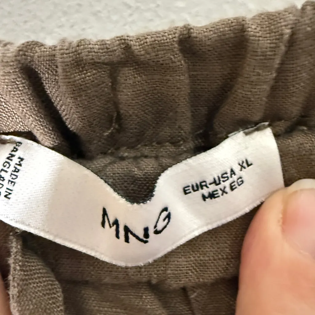mng by mango Brown Linen Pull On Crop Pants XL - Image 5