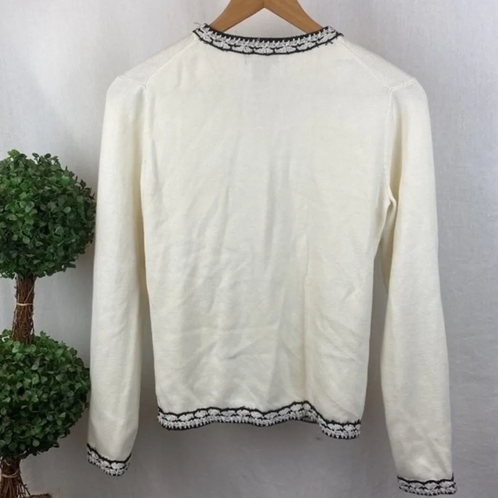 Grace Elements White & Black Woven Knit Long Sleeve Cardigan Sweater M - Image 2