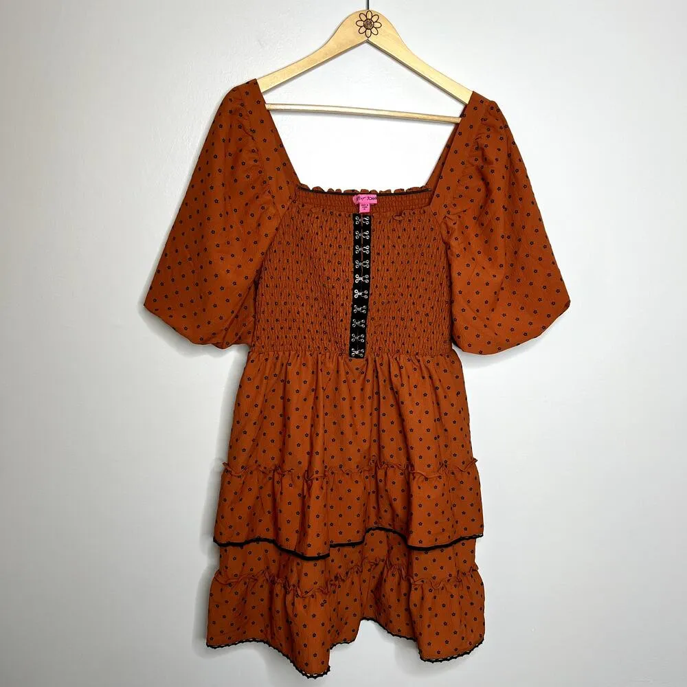 Betsey Johnson Orange Flower Polka Dot Ruffle Dress - Image 4