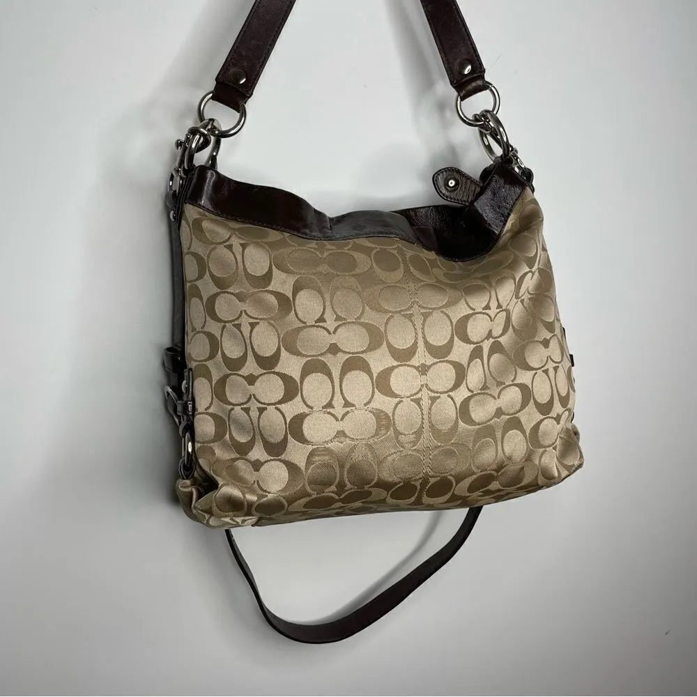 Coach Ashley Sateen Signature C Hobo Crossbody Bag Purse Brown Tan Hippie - Image 3