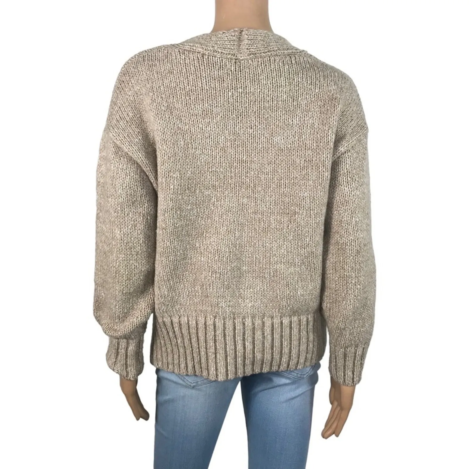 HAWLILI Wool Knit Cardigan Sz M Beige Cozy Y2K Retro Nostalgia Cotagecore Office Size M - Image 4