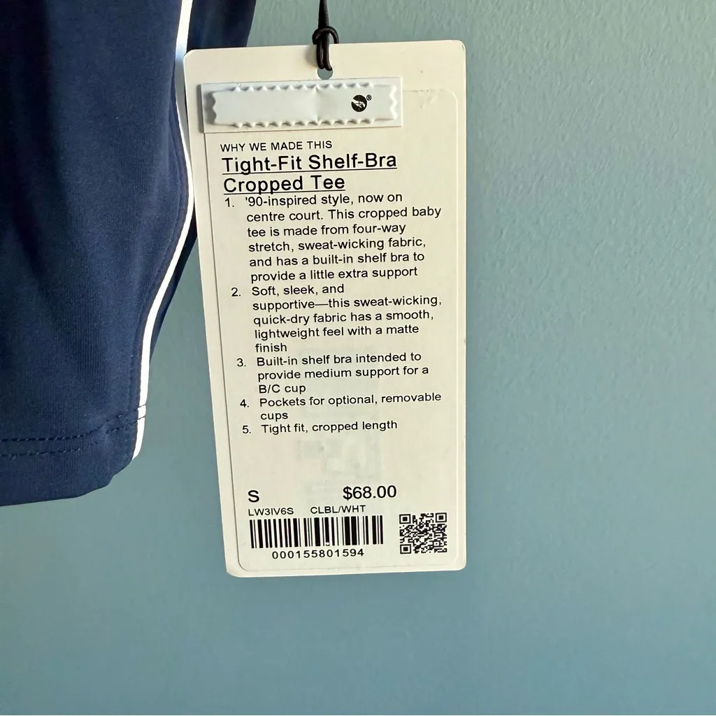 NWT Lululemon Tight-Fit Cropped T-Shirt Shelf-Bra B/C Cup, Navy Blue |Size Small - Image 6