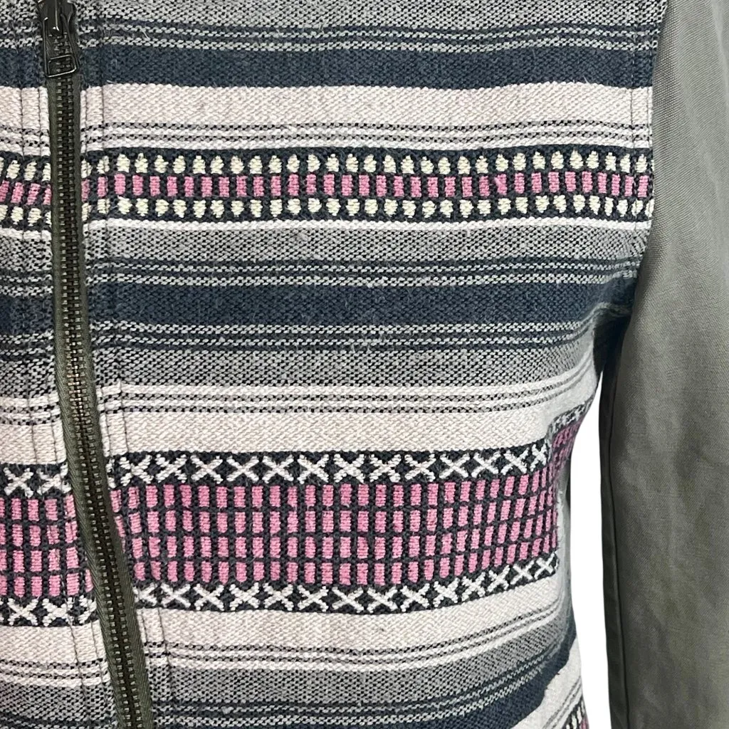 American Eagle Southwestern Blanket Canvas Crop Moto Jacket S Festival Tribal Pink - Image 5