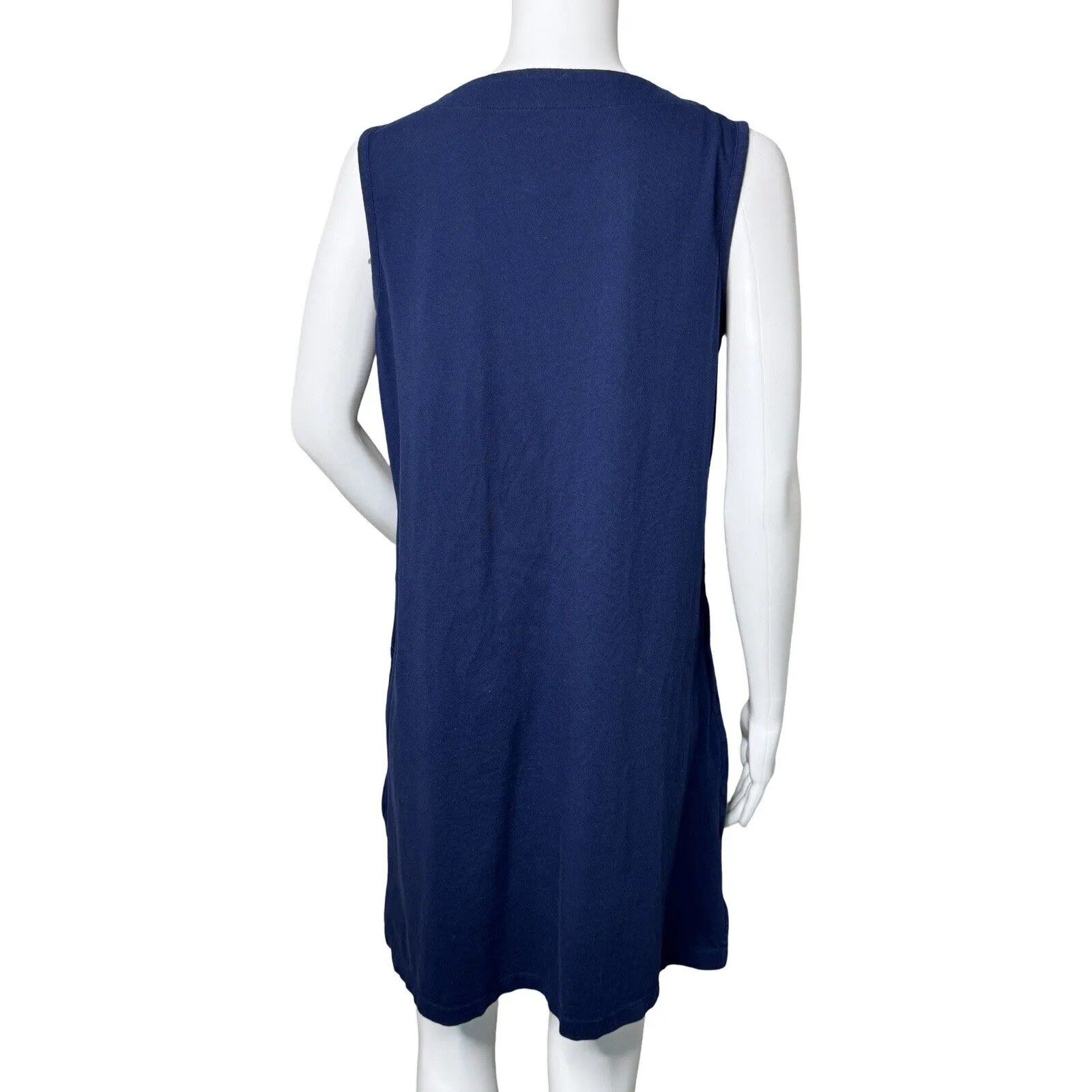 Lands End Dress Women Medium Blue Jersey Knit Floral Embroider Casual Athleisure - Image 4