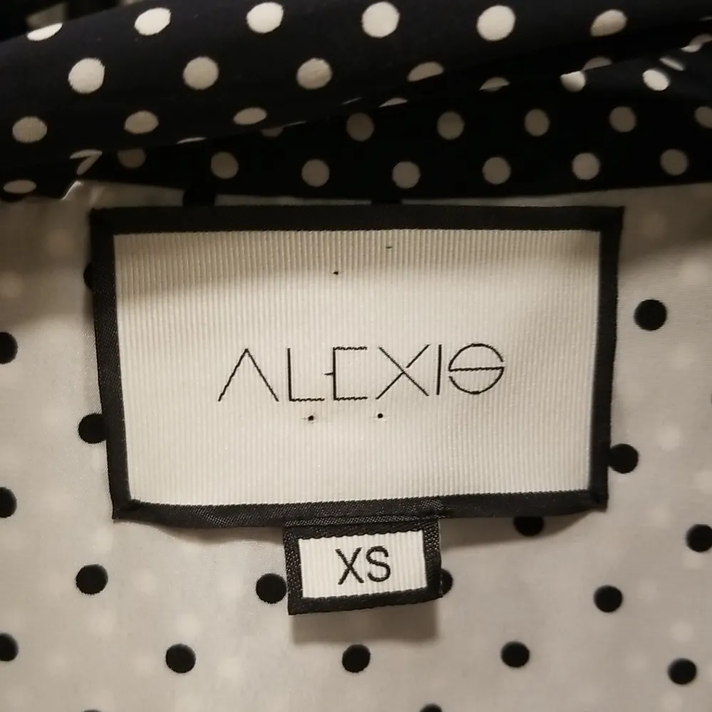 💕ALEXIS💕 Noelle Polka-dot Tie-neck Slit Midi Dress ~ Navy Blue XS - Image 16