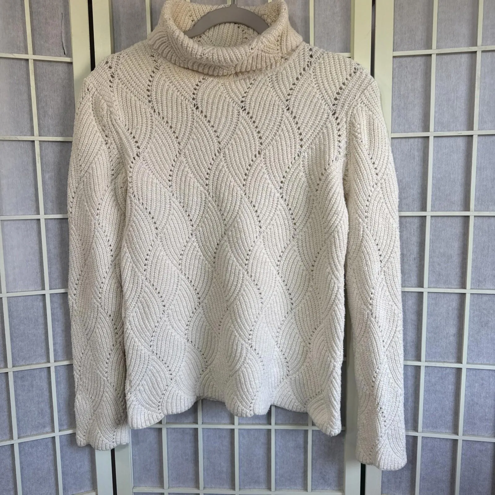 Sundance Cream Minimalist Old Money Cotton Silk Roll Neck Turtleneck Sweater SP - Image 12