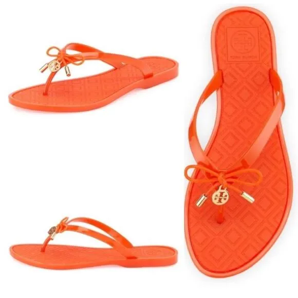 Tory Burch Orange Jelly Bow Thong Flip Flop Sandals Size 7 - Image 2