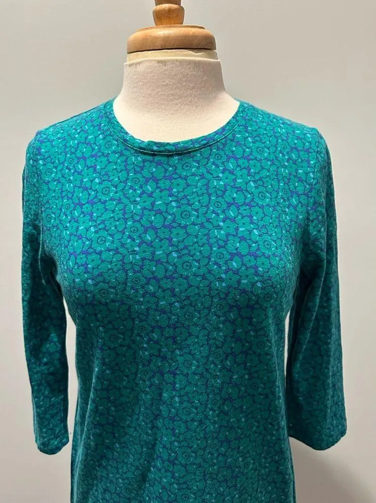 Boden Jersey Cotton Pajama 3/4 sleeve floral shirt lounge dress. Size 8R Green - Image 5