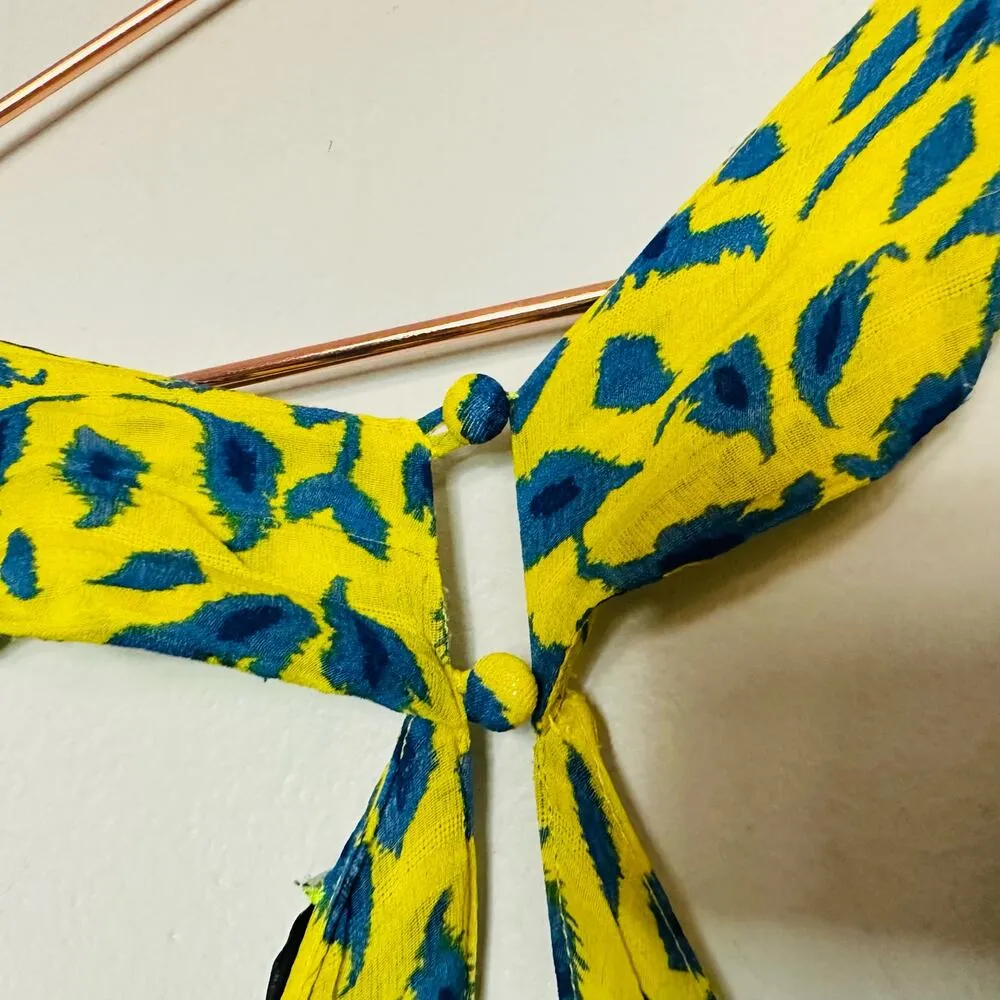 TANYA TAYLOR Yellow Blue Printed Silk Chiffon V-Neckline Maxi Dress Size 2 - Image 9