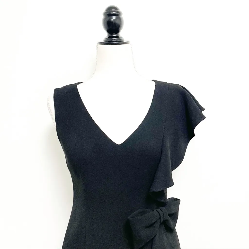 Rickie Freeman Teri Jon V Neck Ruffle Bow Dress Black Size 4 - Image 2