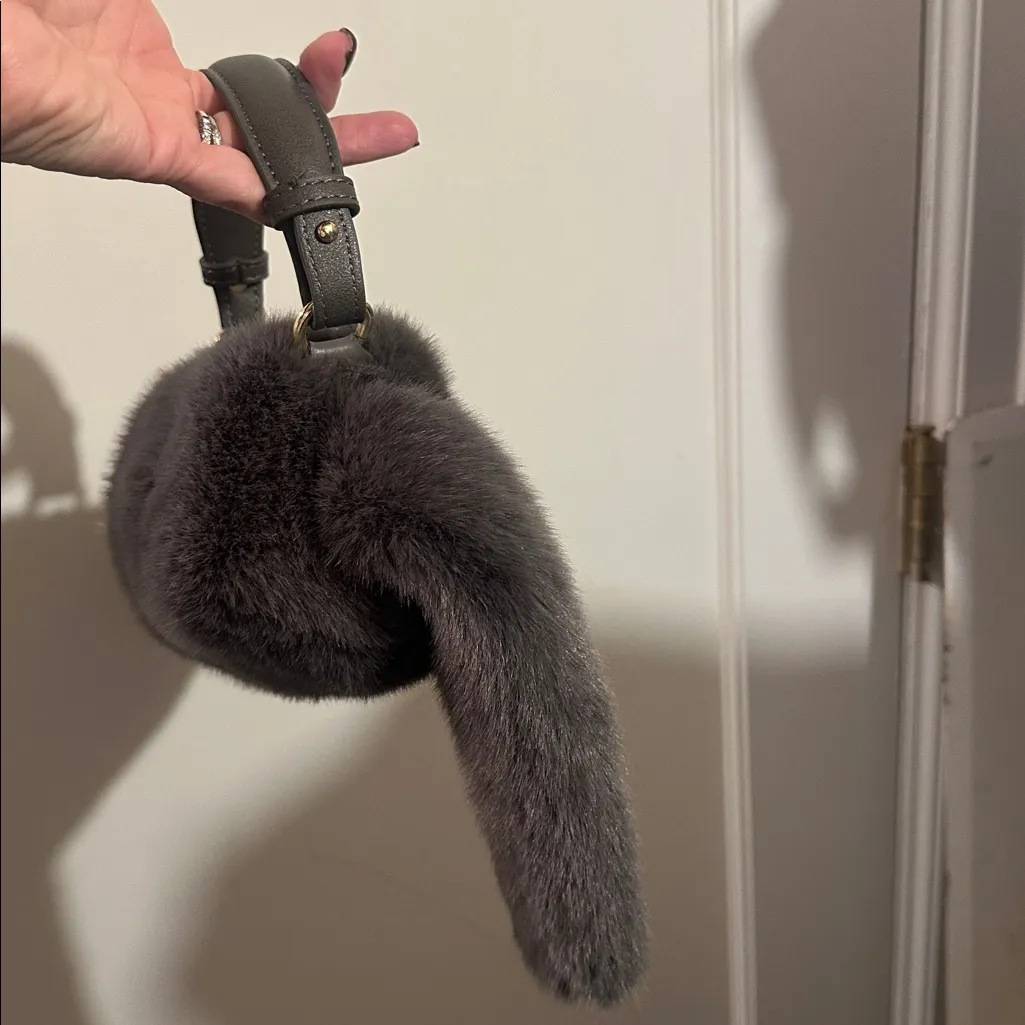 Adorably cute fluffy Cat Purse Plush Soft cat tail zipper Gray $122 handmade - Image 7