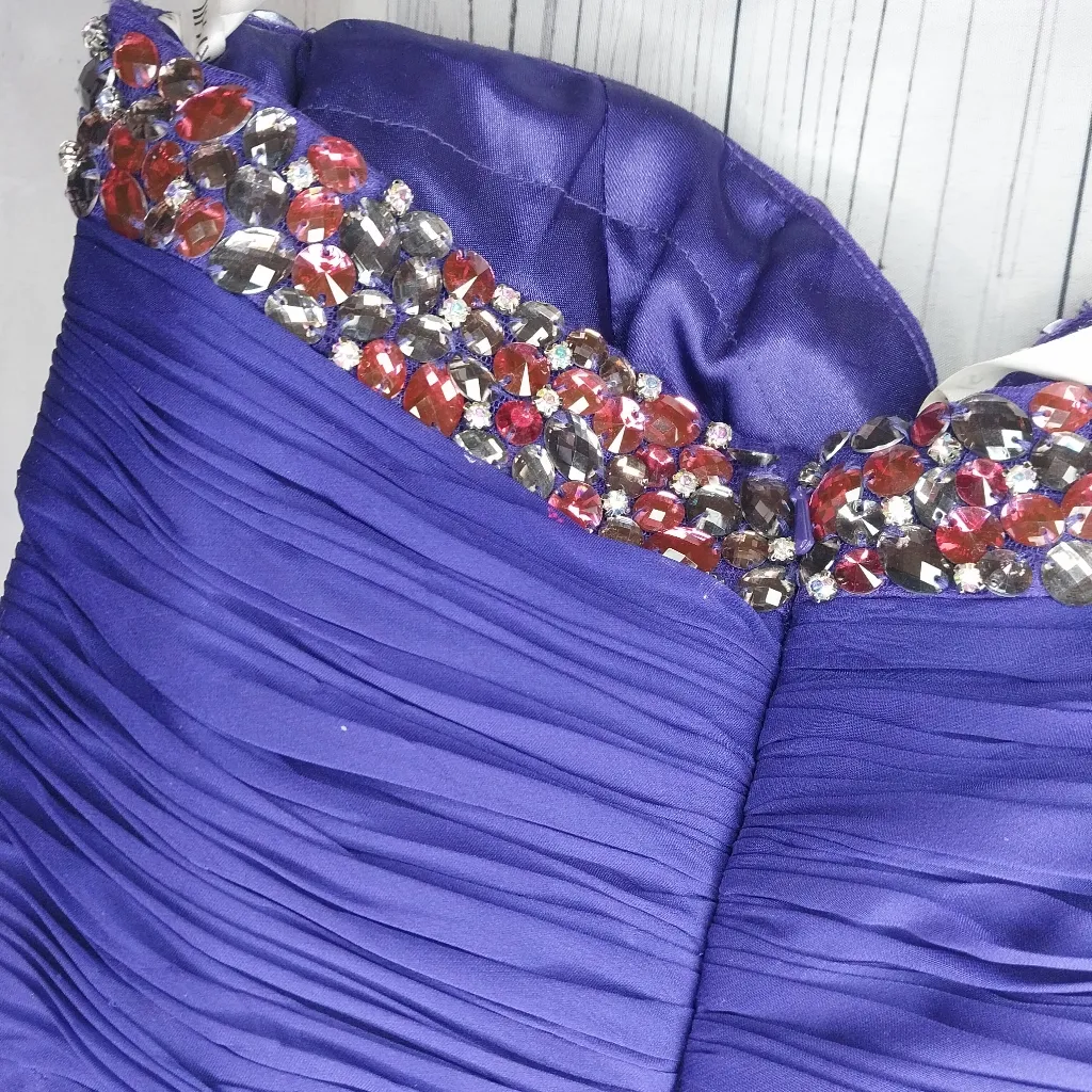 Sherri Hill Royal Purple Strapless  Dress with Cut Out Front With Embellishments - Image 9