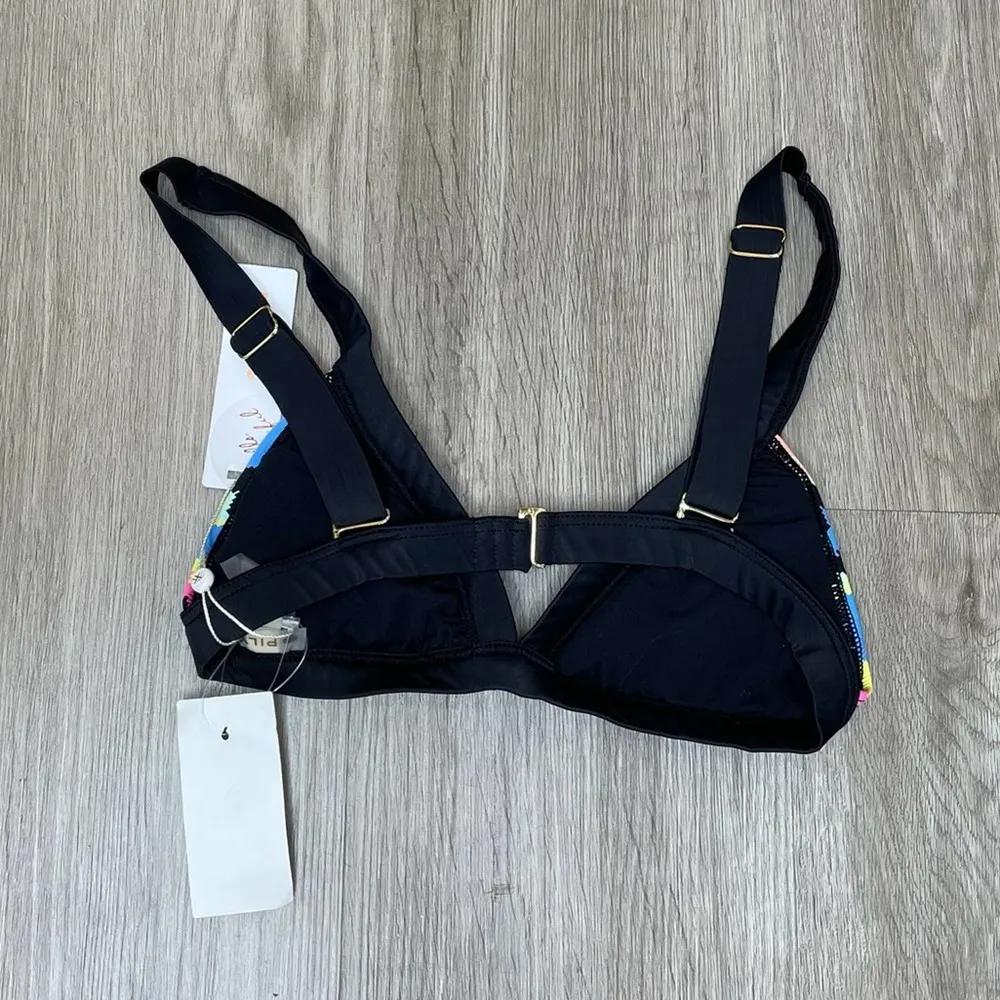 PILYQ Women's Black Multi Wide Strap Clara Mix Up Zig Zag Bikini Swim Top sz S - Image 2