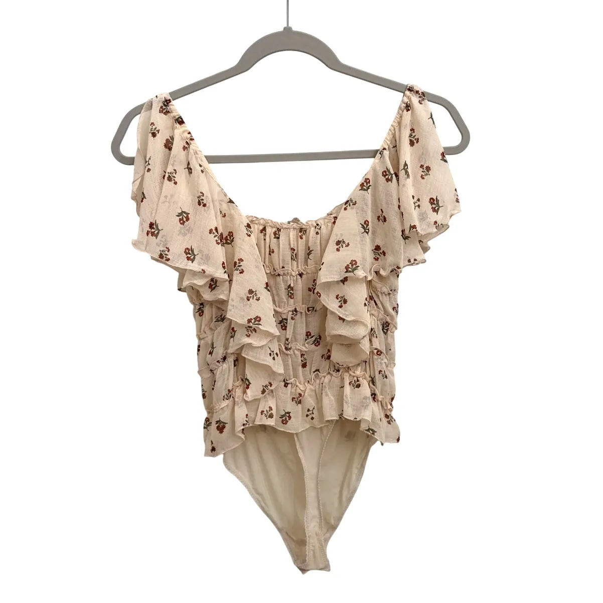 Free People Juliet Ivory Floral Fairy Ruffle Feminine Boho Bodysuit Size XS - Image 2