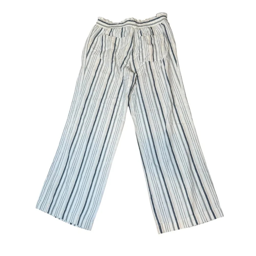 Jolt‎ Linen Blend Blue White Stripe Wide Leg Women Pants Sz L  Earthy Beach Boho - Image 3