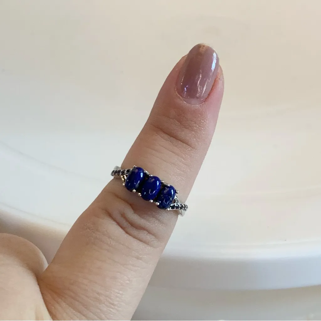 14K SOLID WHITE GOLD OVAL CABACHON LAPIS LAZULI WITH IOLITE ACCENTS (7) Blue - Image 7
