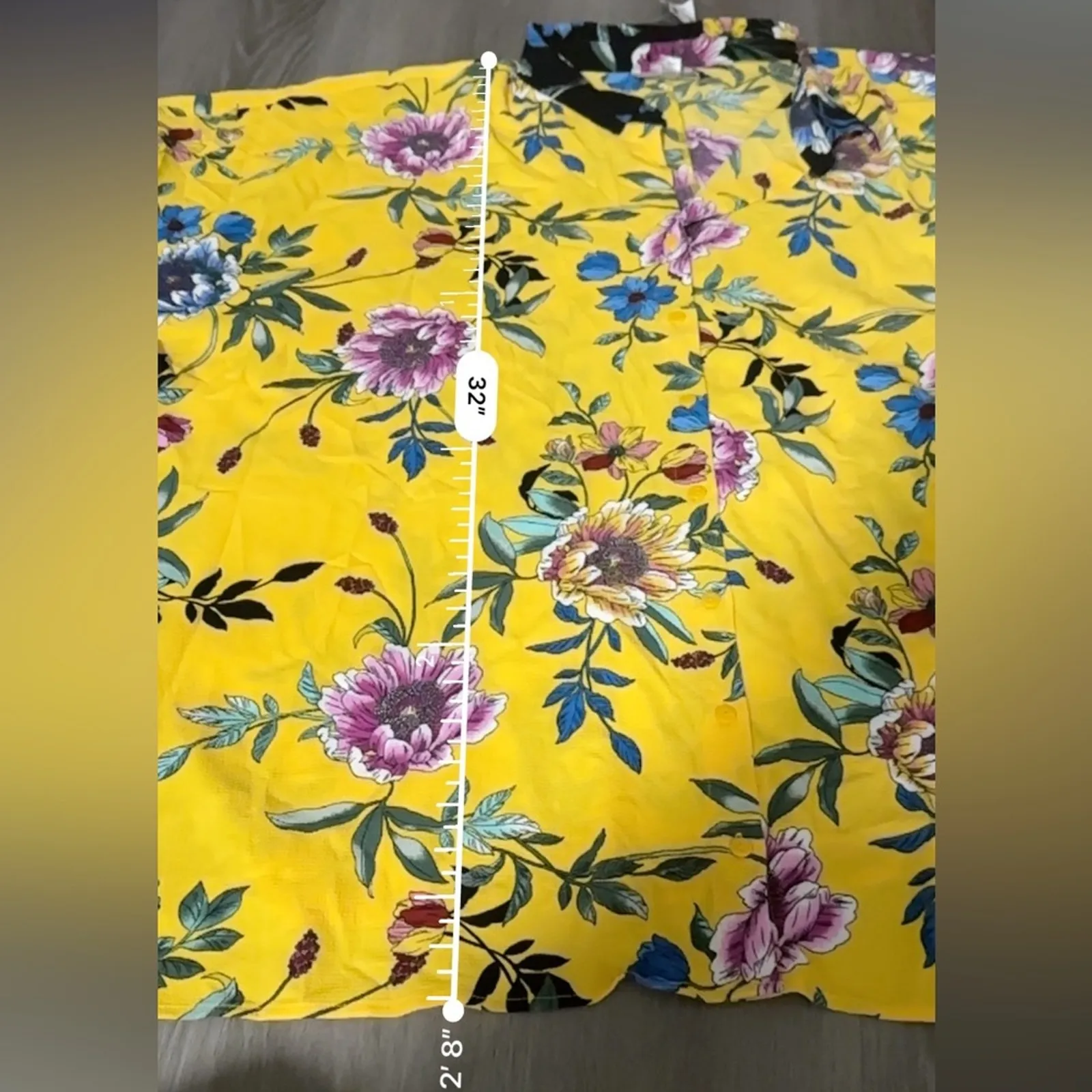 VIP by Avenue Yellow Multicolor Floral Short Sleeve Button Down Shirt‎ Sz 30/32 - Image 8