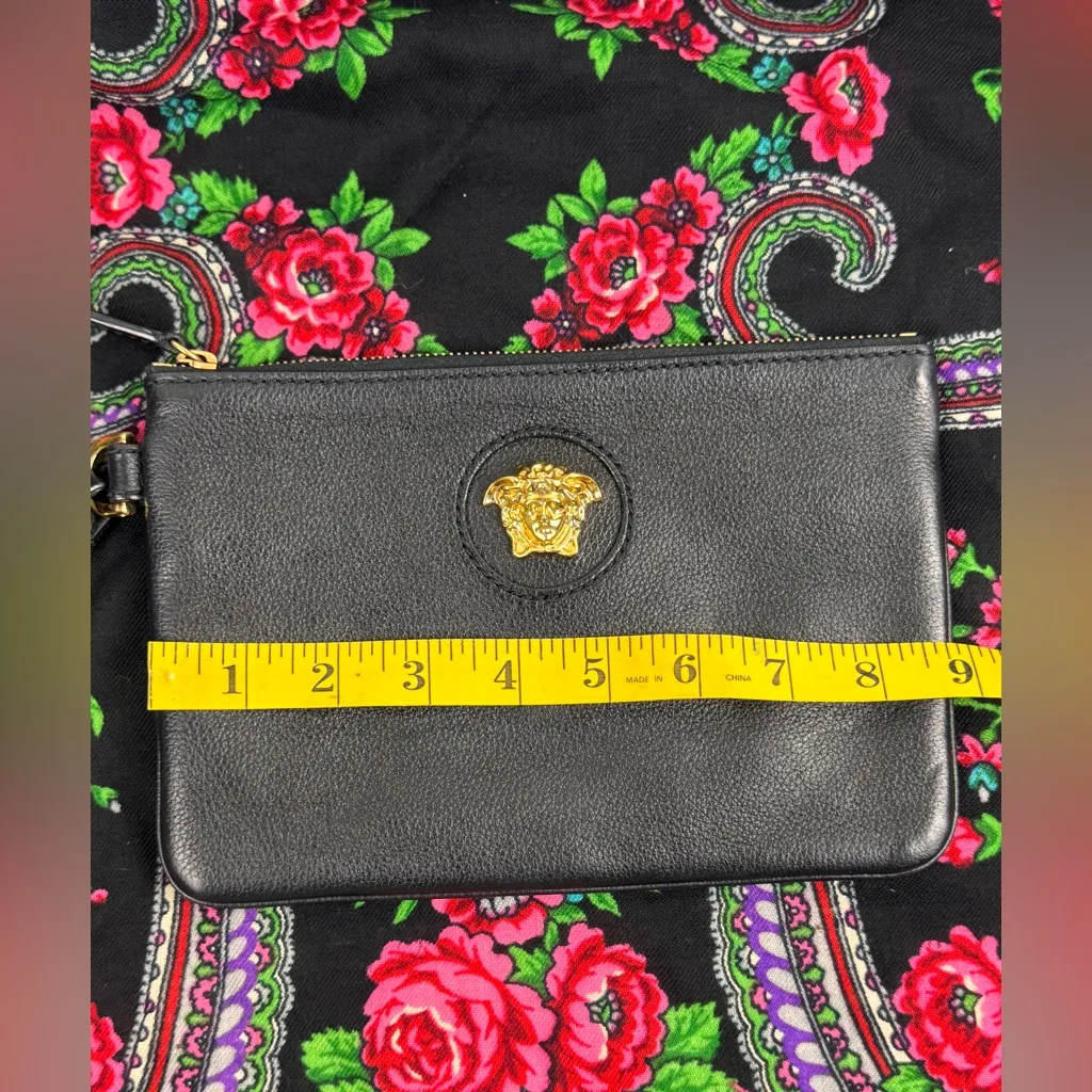 Versace Black Wristlet with Gold Medusa Emblem - Image 11