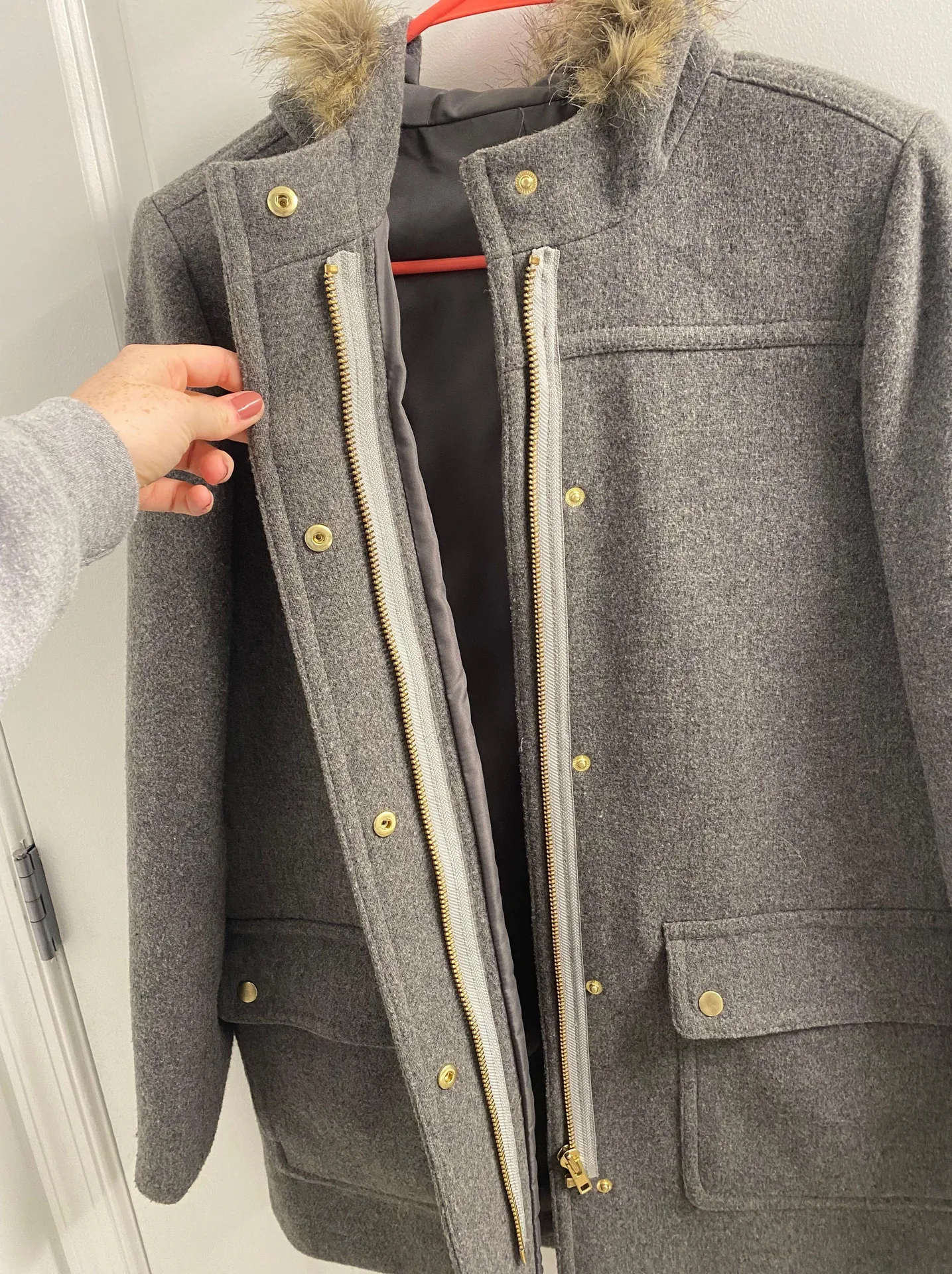 J. Crew Mercantile Gray Vail Parka Fur Trim Hood Coat - Image 2