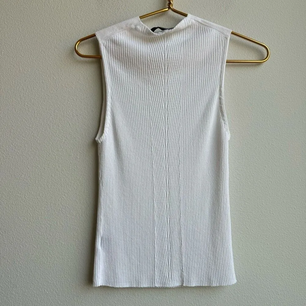 Skull Cashmere  White Sleeveless Mock Neck Ribbed Top Size Medium Lightweight - Image 4