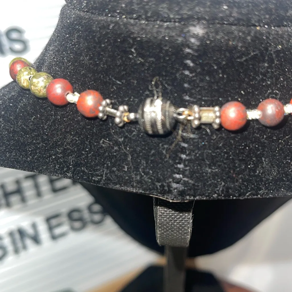 Autumn Jasper Stone Bead Pendant Necklace Round Oval Wire Magnet - Image 4