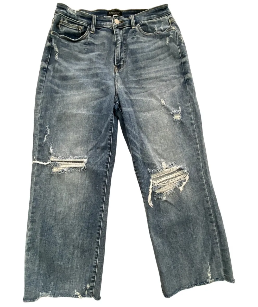 Judy Blue Wide Leg High RIse Distressed Raw Hem Denim Size 13 - Image 1