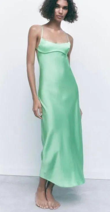 NWT  MINT GREEN SATIN EFFECT MIDI CUT OUT DRESS VIRAL TIKTOK - Image 11