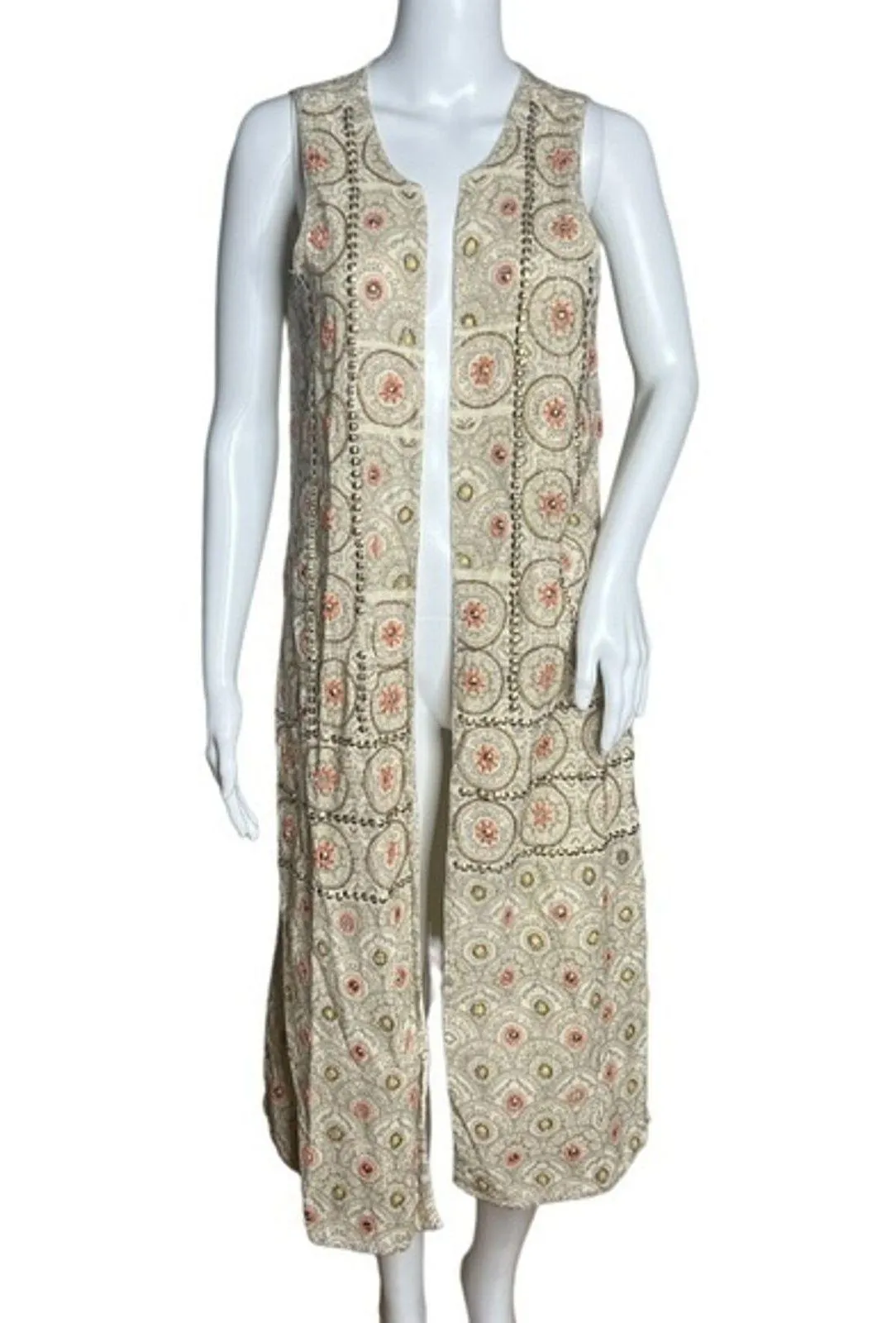 Soft Surroundings Vest Women Small Medium Alhambra Beaded Duster Hippie Bohemian - Image 1