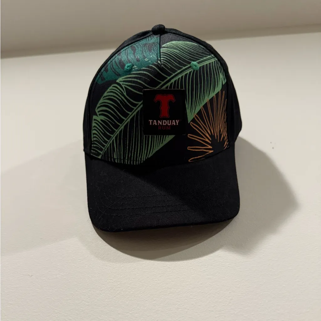 Filipino TANDUAY Rum Tropical Leaf Adjustable Black Hat Cap - Image 2
