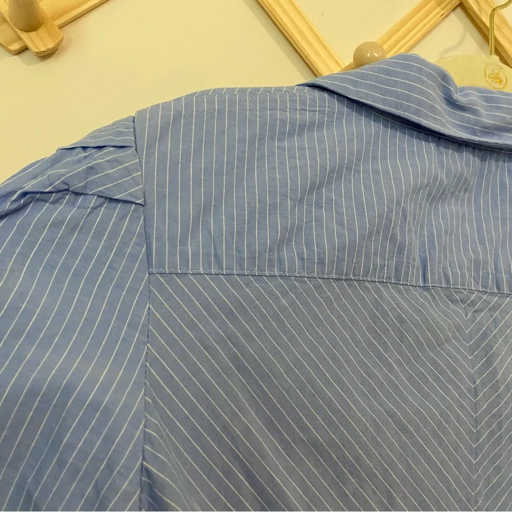 Bardot Light Blue and White Pinstripe Cotton Midi Dress size 8 - Image 14