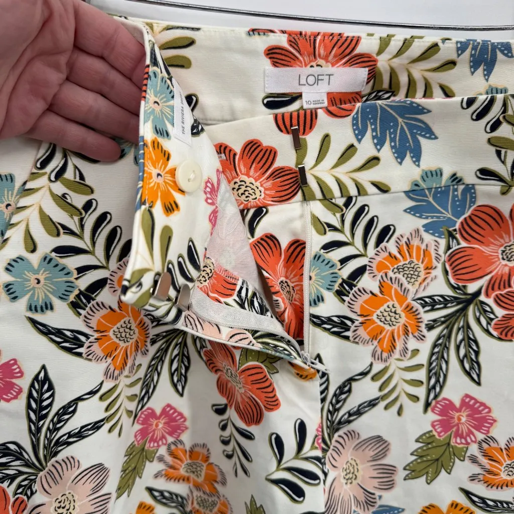 LOFT The Riviera Short Womens 10 White Whimsical Floral Print Cotton Viscose‎ - Image 7