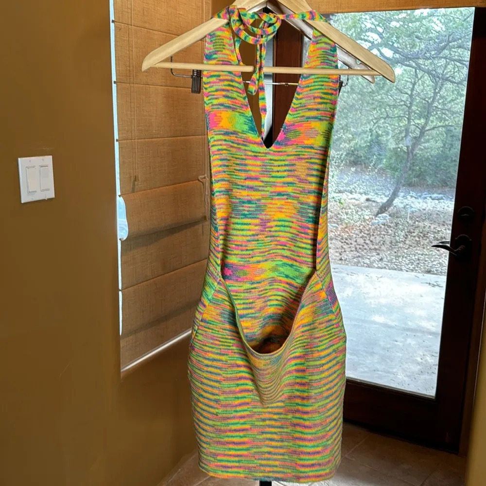 Beginning Boutique Elaina Halter Mini Dress Multi Rainbow Knit Dress Size Large - Image 10