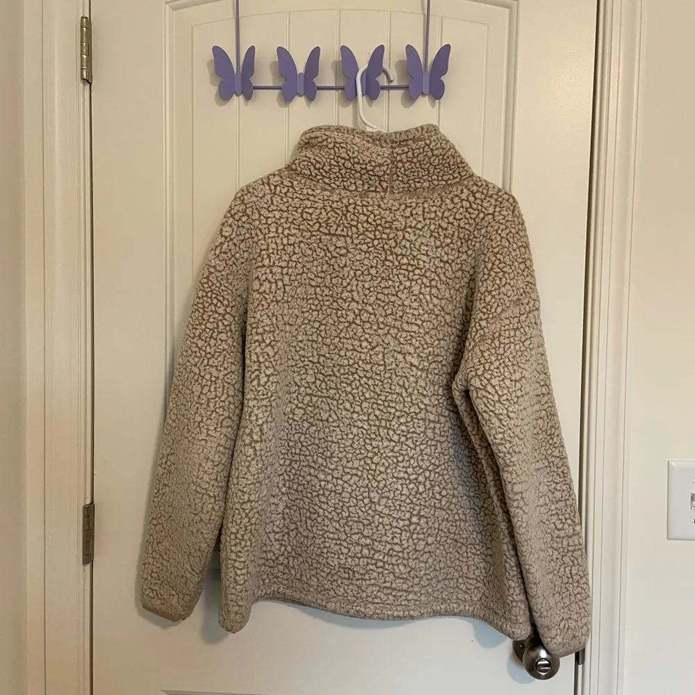 Eddie Bauer women’s Sherpa wool pocket mock neck tan beige pullover jacket large - Image 8