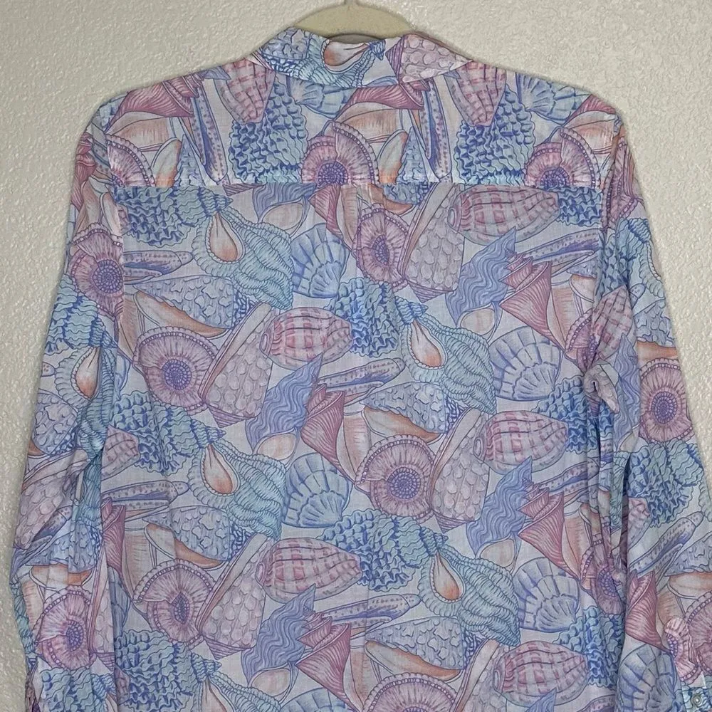 Talbots Seashells Print Long Sleeves Button Down Shirt, Sz Large Petite - Image 8