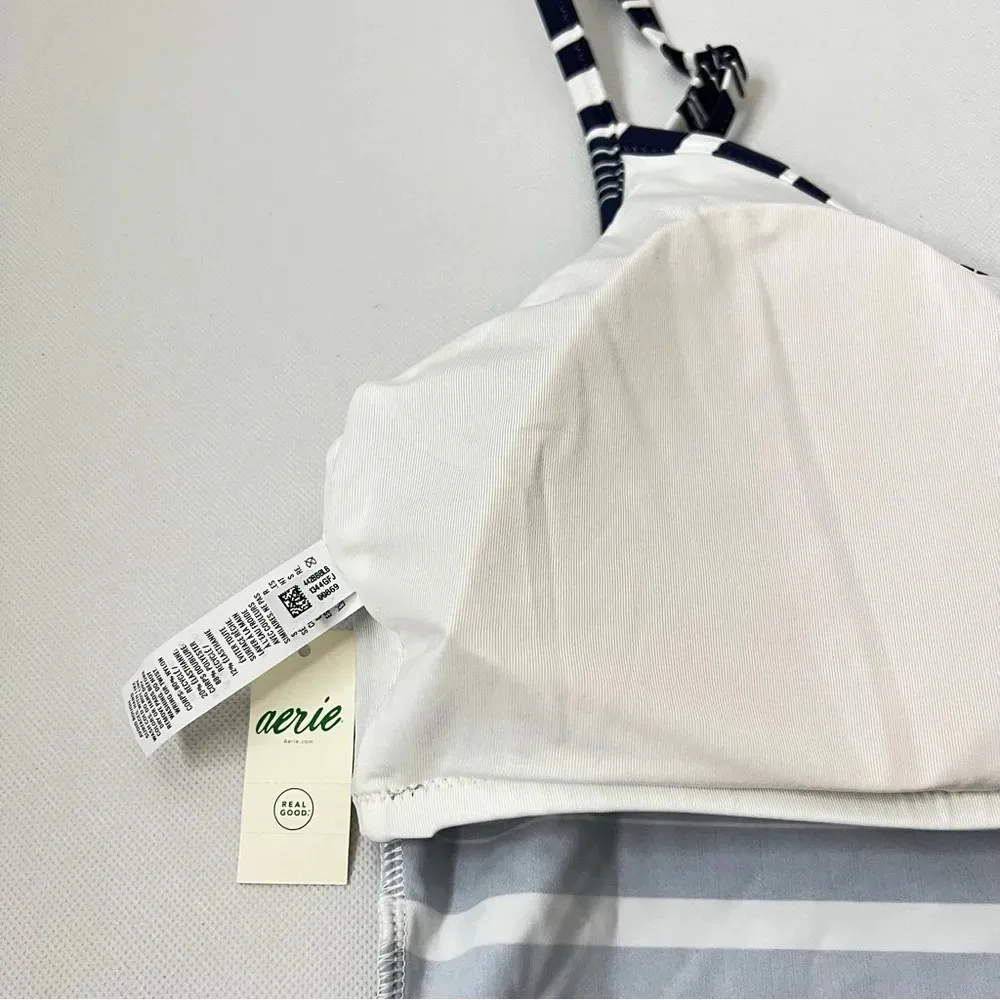 Aerie Scoop Bikini Top Long Line Striped Size XXL Color Navy Blue/ White - Image 5