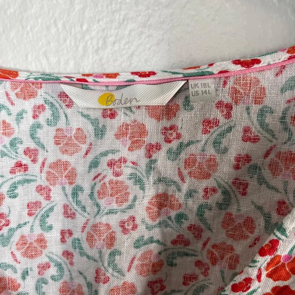 Boden Womens Ditzy Floral Print V Neck Linen Long Sleeve Dress 14L - Image 4