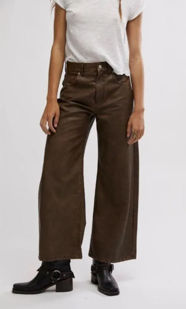 FREE PEOPLE Misha Vegan Brown Barrel Pants 25 - Image 3