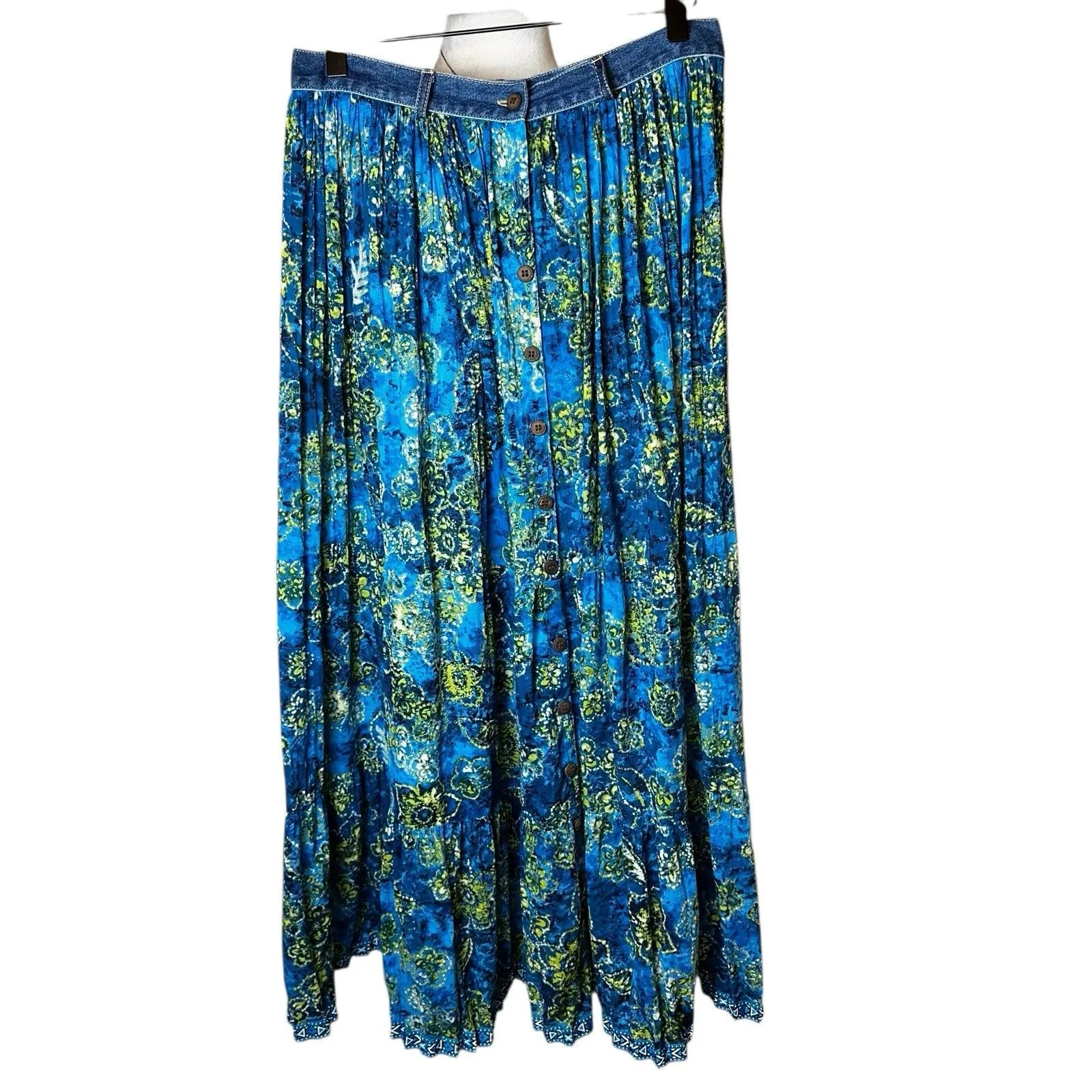 Vintage St. John’s Bay Broomstick Maxi Skirt Size 8 | Blue Floral Boho Festival - Image 2