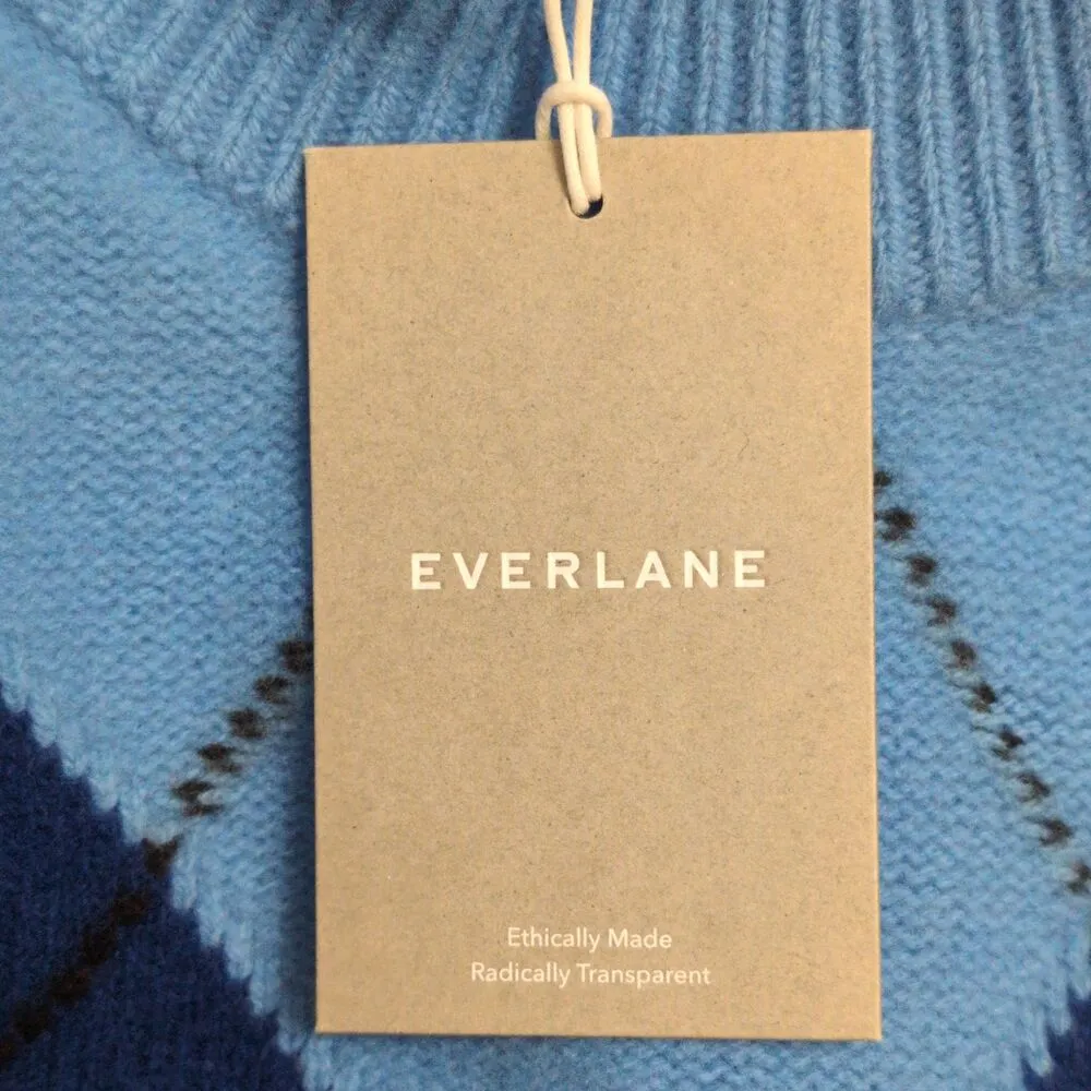 NWT Everlane Blue Navy Argyle Mock Turtleneck Wool Pullover Sweater Size L - Image 9