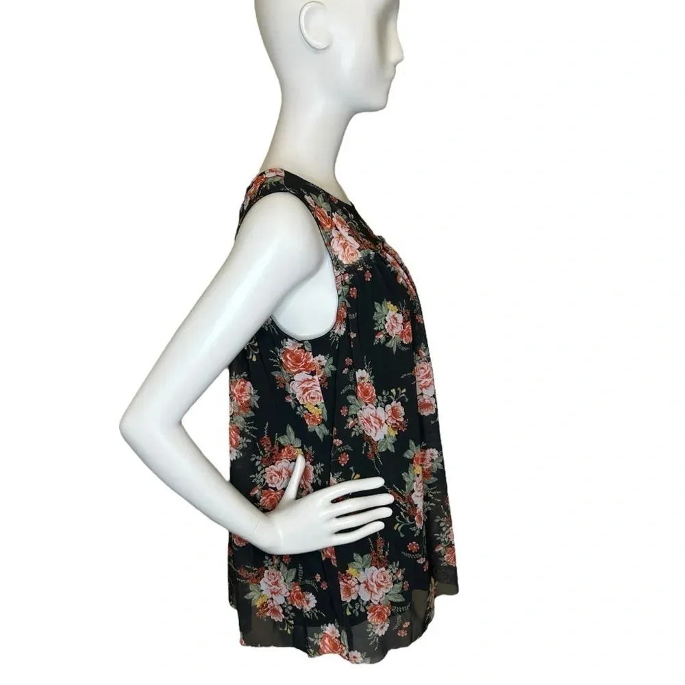 Bobbie Brooks Size Small Women’s Black Floral Sleeveless Tank Top - Image 3