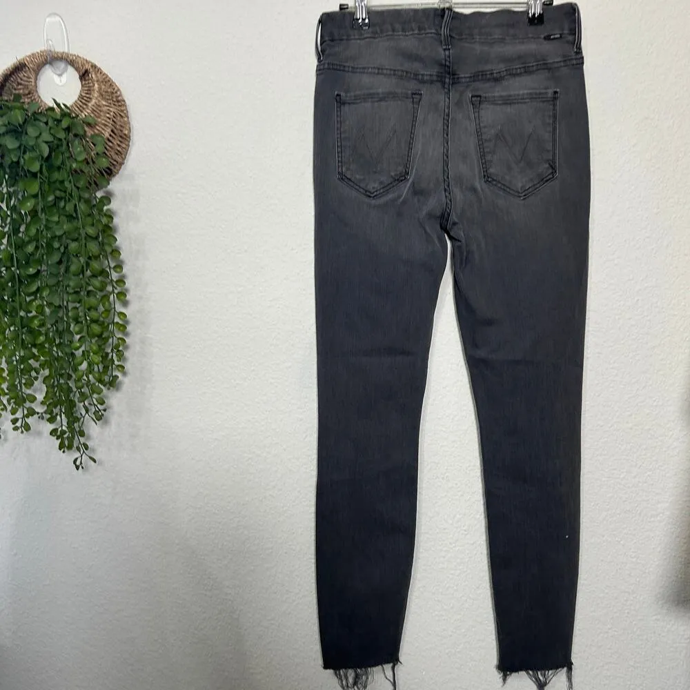 MOTHER The Insider High Rise Crop Step Fray Jeans Dancing In The Moonlight Sz 28 Black - Image 5