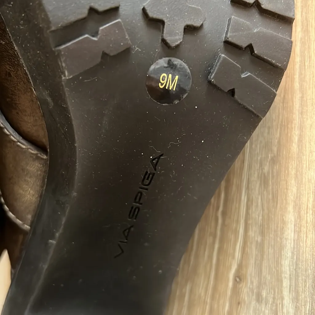 Vintage 90s Y2K Via Spiga Chunky Gray Metallic Leather Slip On Mules, 9 - Image 9