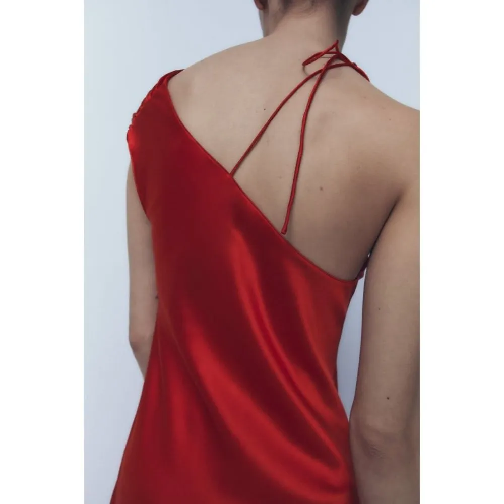 SILK ASYMMETRIC DRESS RED - Image 2