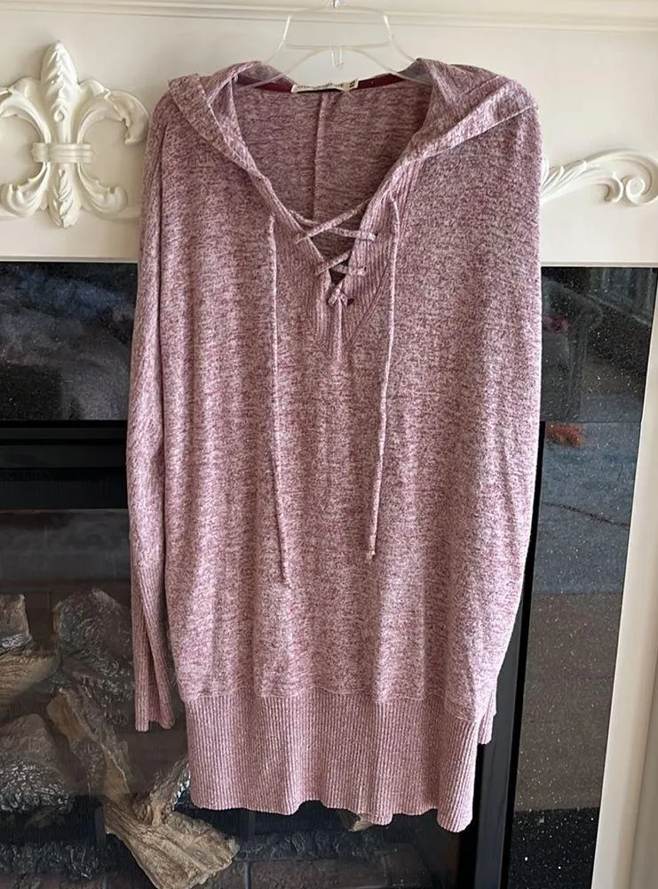 Oversized Hoodie Comfy Heather Plum Pullover Chance or Fate Long Tunic Womens XS - Image 4