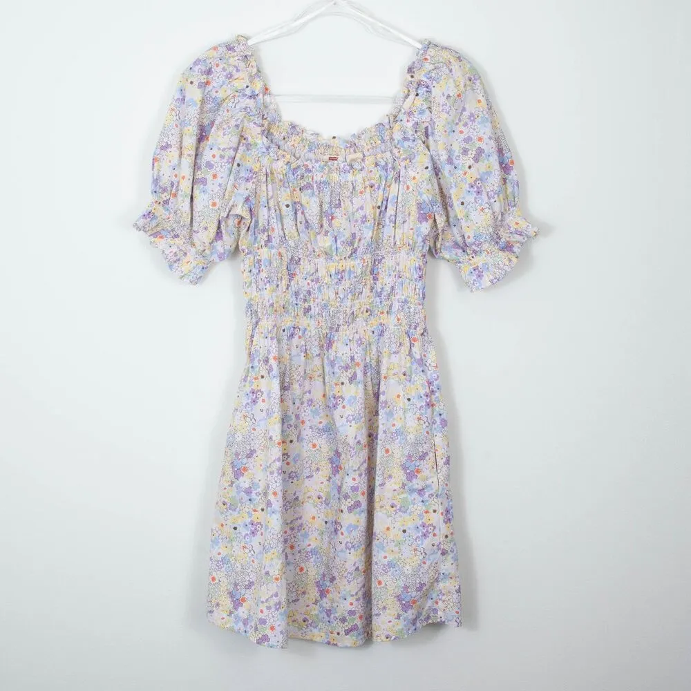 Levi's Puff Short Sleeve Smocked Floral Dress‎ Womens Size Large - Image 4