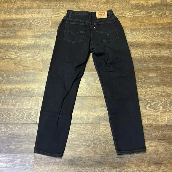 Vintage Y2K Levis 550 Tapered Jeans Misses Size 10 M Black High Rise Rigid Denim - Image 2