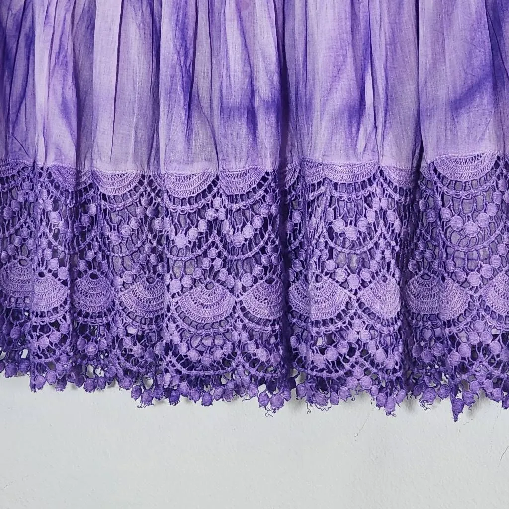 Raga Purple Dyed Flirty Mini Skirt with Crochet Lace Hemline NWT Size Large - Image 3