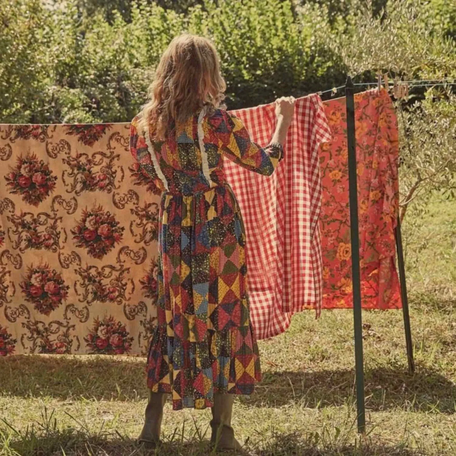 Doen Nicoletta Patchwork Print Organic Cotton Midi Dress Size XS - Image 8