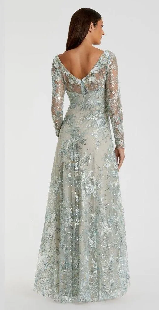 NWT Mac Duggal 67498 Green Floral Embroidered Illusion Long Sleeve Gown Size 12 - Image 2