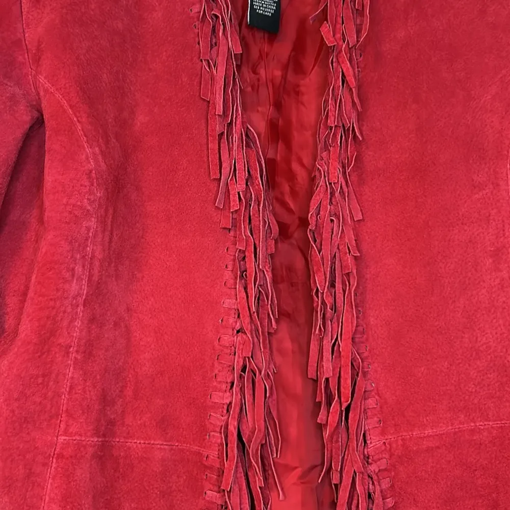 Dialogue Red Fringe Leather Long Sleeve Jacket - Image 2